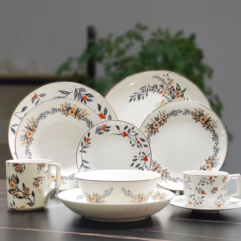 Japanese Korean Creative Wreath Design Bone China Plate Set - Ins Nordic Style Home Ceramic Serving Dishes Soup Bowl