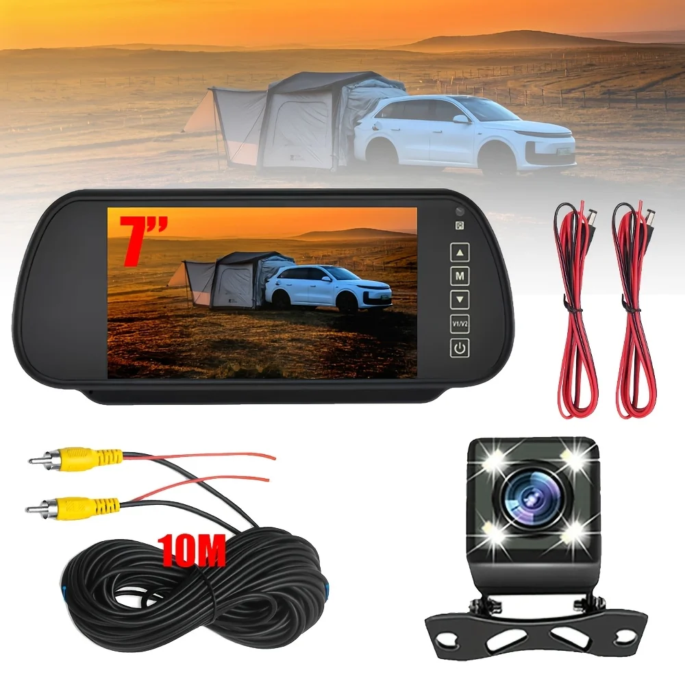 7-Inch LCD Rearview Display with a Universal Car Interior Mirror, Offering 2 AV Inputs for Vehicle Display And Parking Aid,Along