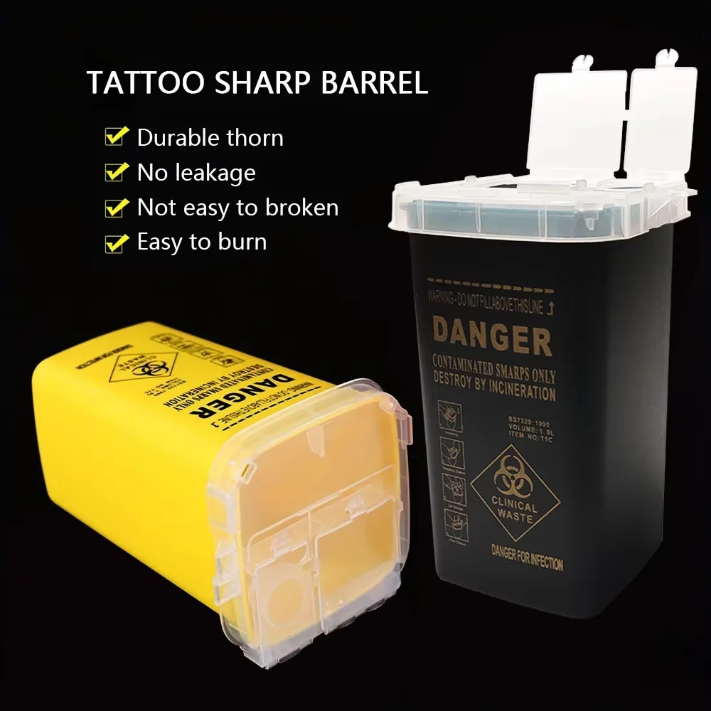 2pcs Tattoo Sharps Container 1L Biohazard Needle Disposal Box for Tattoo Studio Clinical Waste Safety Tattoo Accessories