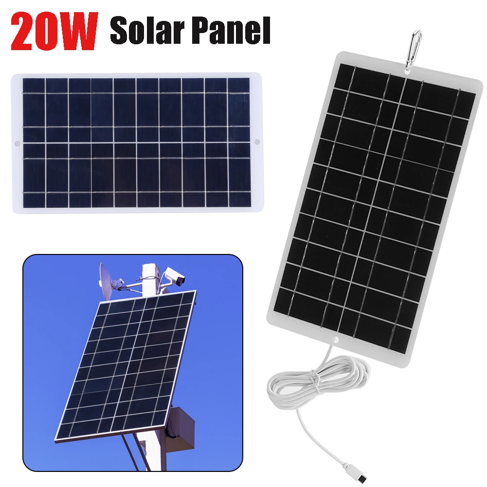 20W Solar Panel USB 5V Solar Cell Fast Charg Panel Outdoor Emergency Charging Battery for Camping Hiking Travel Phone Charger