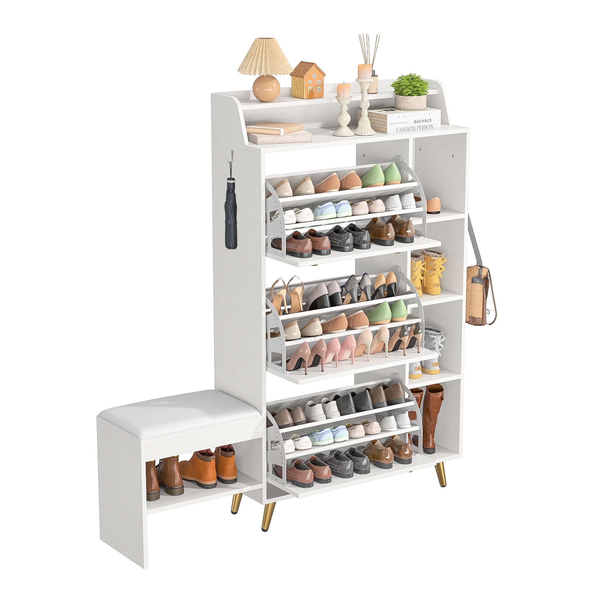 Шкаф для обуви Lazyspace с 3 откидными ящиками, скамейка для обуви с подушкой сиденья для прихожей, большая полка для обуви с скамейкой для хранения обуви