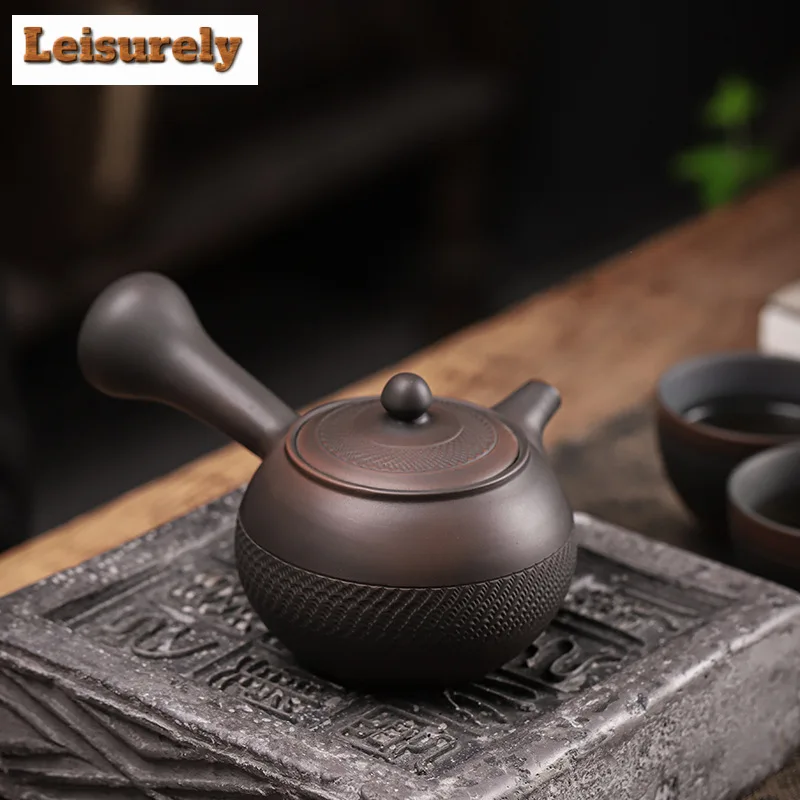 

200ml Aesthetic Qingxi Purple Pottery Side Handle Teapot Handmade Jumping Knife Pot Chinese Tea Making Kettle Teaset Decoration