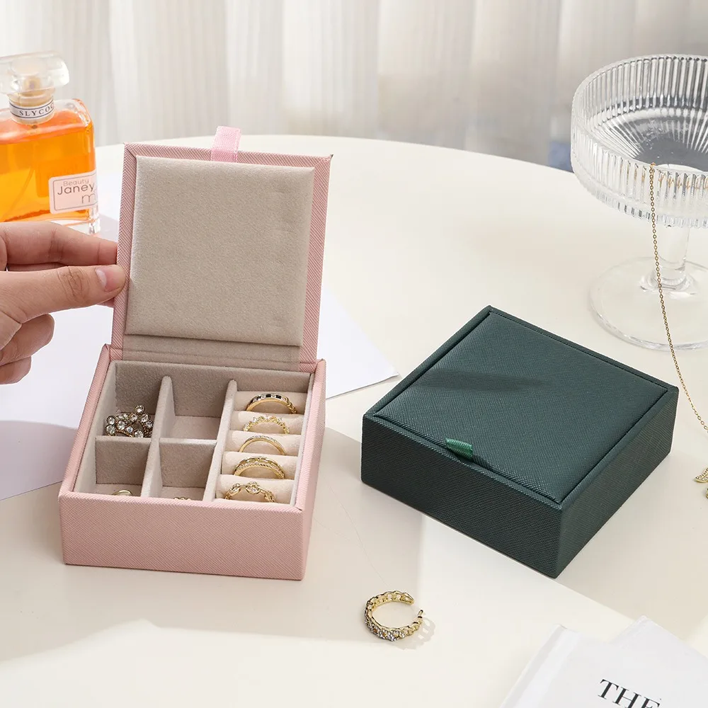 

1PC Multifunctional PU Leather Flip Jewelry Box Ring Earring Necklace Storage Box Travel Portable Small Square Jewelry Case
