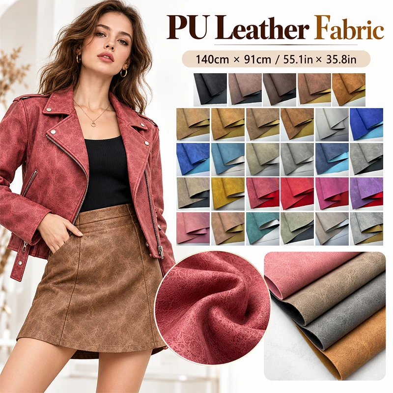 Vintage Pu Faux Leather Fabric Cotton Backing for Bags Shoes Handcraft High Quality Solid Color Diy Sewing Fabric