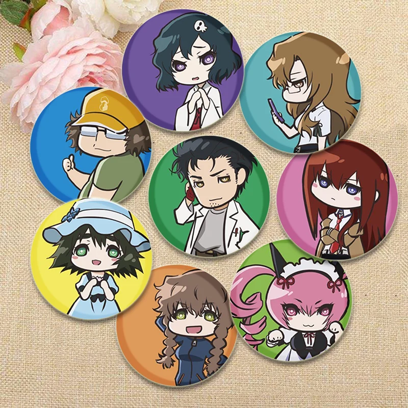 Anime Steins;Gate Brooches Pins Okabe Rintarou (Hououin Kyoma) Makise Kurisu Shiina Mayuri Badge Bag Accessories Jewelry Gifts