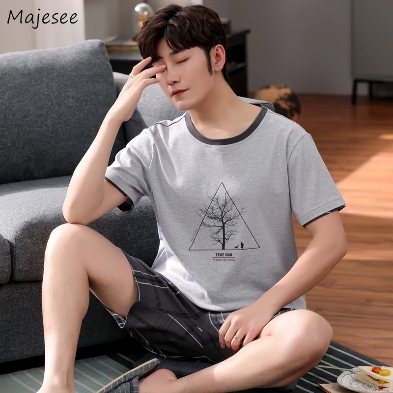 

Me Pajama Sets Letter Short Sleeve Tops L-4XL Leisure Cozy Shorts Sleepwear Teenagers Home Baggy Males Lounge Summer Daily Chic