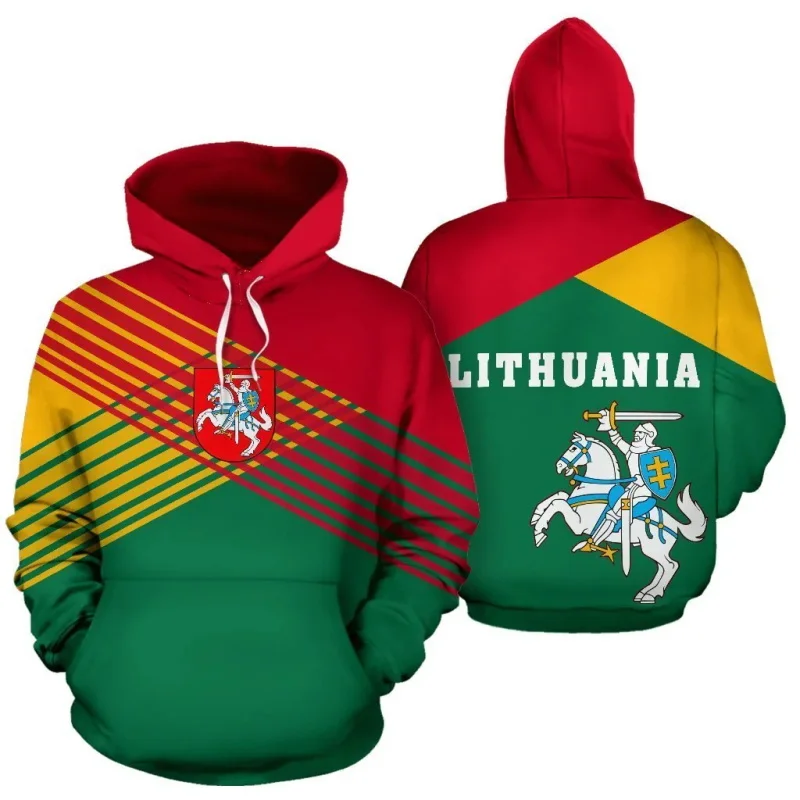 3D Print Lithuania Flag National Emblem Hoodie For Men Long Sleeve Pullover Sweatshirt Hooded Tracksuits Male Jacket Coat