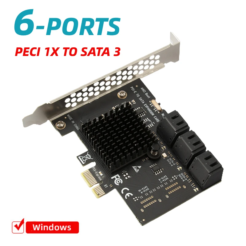 PCIe 1X SATA 3.0 6 Ports Expansion Card PCI-E Controller Card Gen 3 6Gbps ASM1064 Chip Supports 4X 8X 16X For Windows