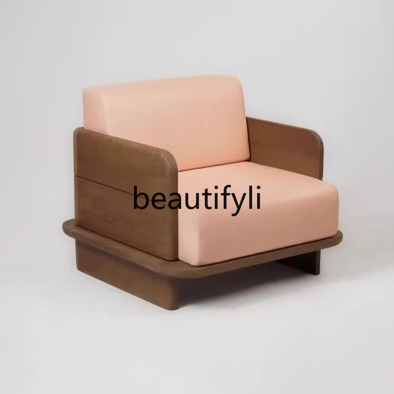 

New Chinese Style Solid Wood Artist Home Living Room Leisure Chair Modern Simple Hotel Sofa Single Chair