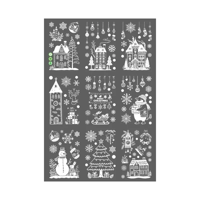 9 أوراق/مجموعة من ملصقات النوافذ الثابتة الجديدة لعيد الميلاد - ندفة الثلج البلورية القابلة للفصل وتصميم الرنة