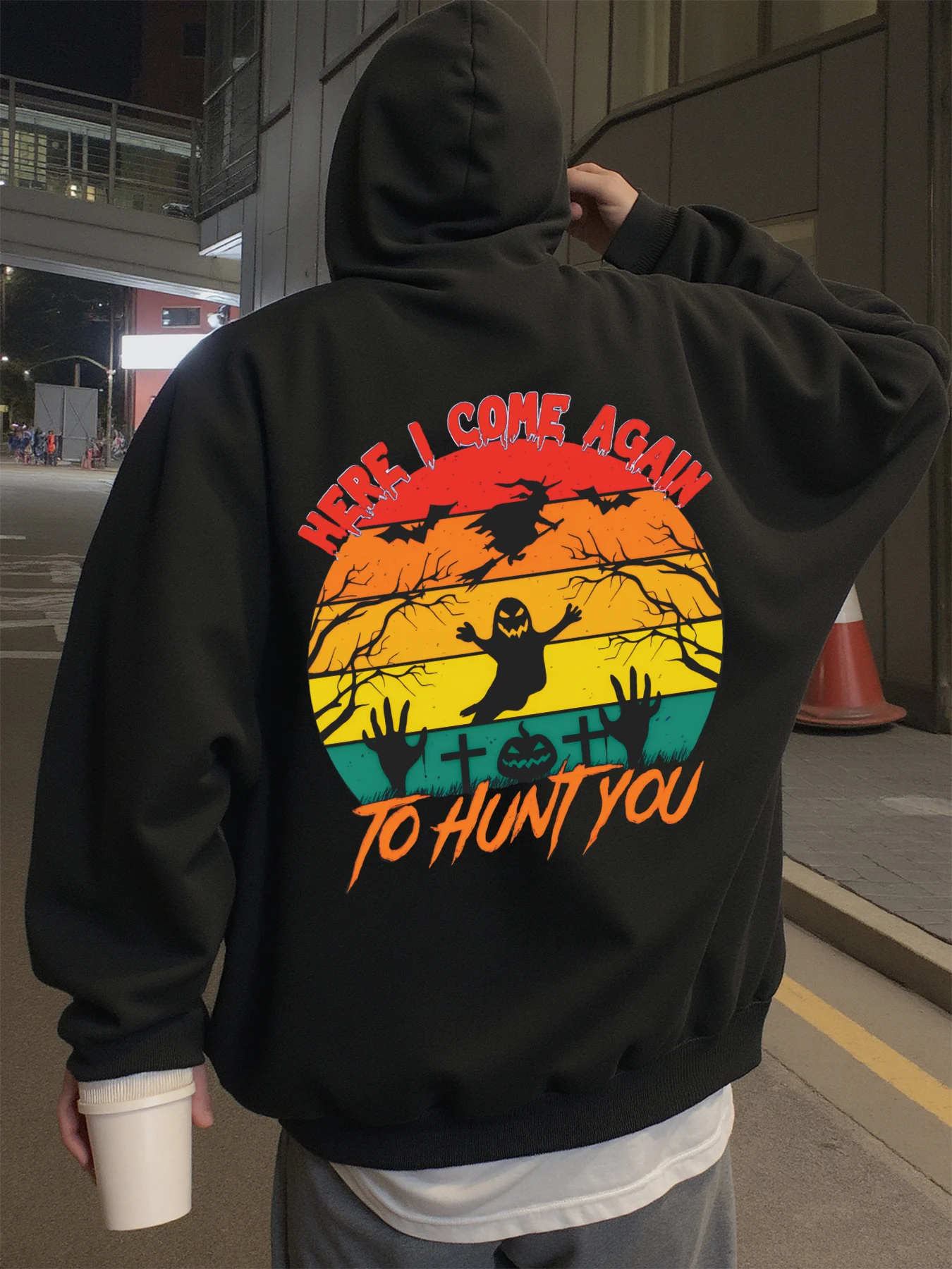 Hoodie for Men, Streetwear, Colorful, Retro, Halloween-Themed Graphic Hoodies for Men, Suitable for Wearing in Spring, Autumn, and Winter Sweatshirt