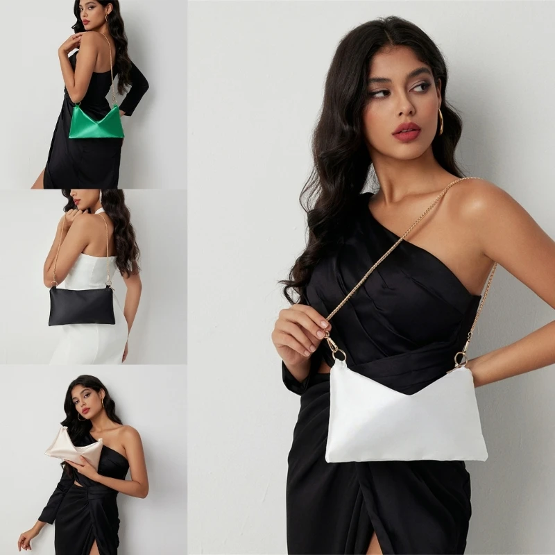 

Women Elegant Shoulder Bag with Chain Strap Solid Color Crossbody Phone Bag Female Trendy Party Evening Purse for Daily Use