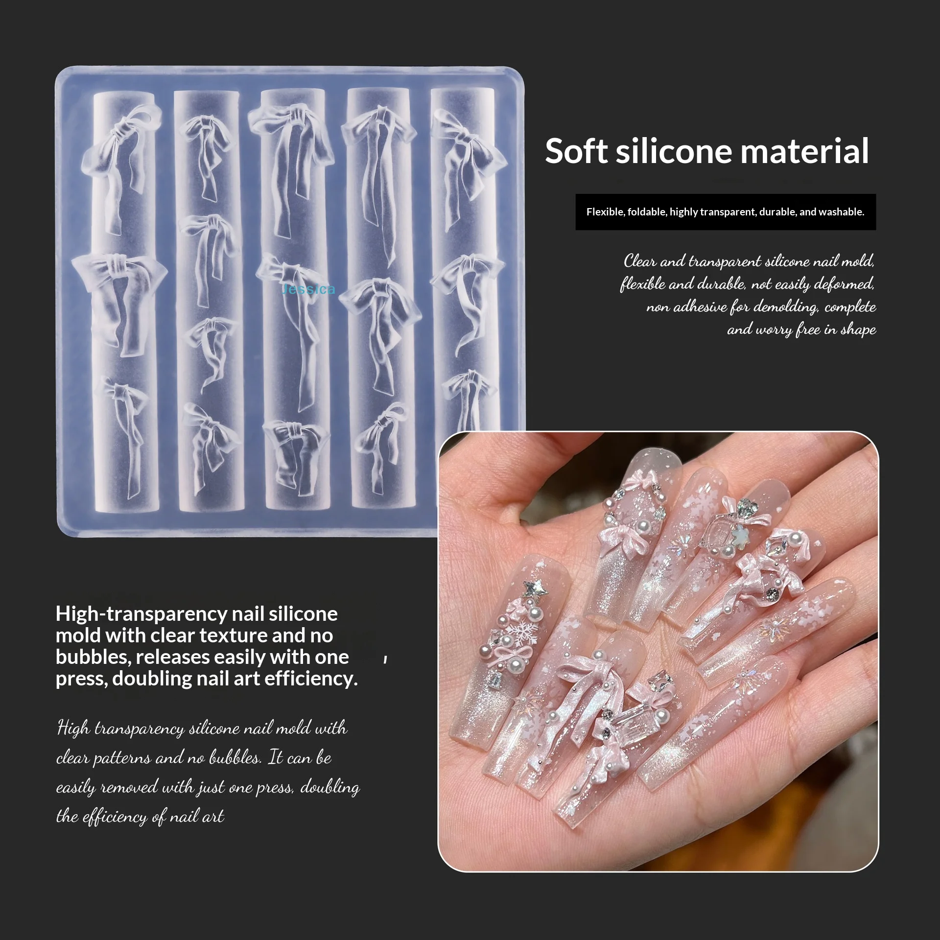 ♥ Moules en Silicone pour Nail Art papillon et nœud, moules de décoration d'ongles 3D transparents et flexibles pour la conception de manucure à faire soi-même