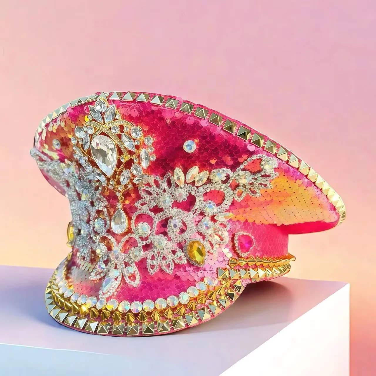 HongLuan chapeaux de capitaine rouge strass pour femme de Festival homme brûlant, chapeau de Costume d'halloween adulte, accessoires féminins de Cosplay