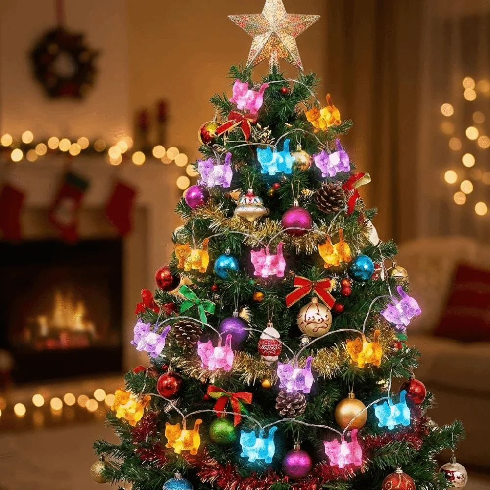 10/20pcs Lights Cat Shaped String Lights Cute Cartoon Christmas Tree Decorative Lights Battery Operated LED Light String