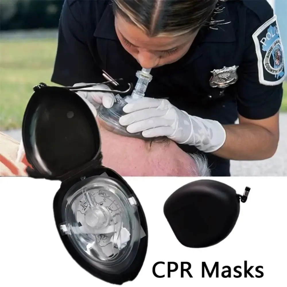 

Reuseable Artificial Respiration Mask Breathing Mask Professional CPR Breathing Mask Black With One-way Valve Tools