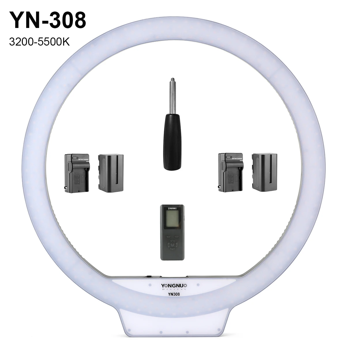 

YONGNUO YN308 Ring Light 3200~5500K Bi-Color Live Show LED Lamp Selfie Photography Video Light Wireless Remote CRI95 w/ Battery