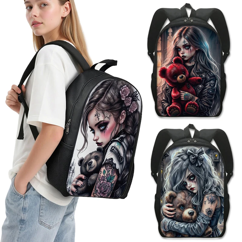 

Готический рюкзак с куклой-медведем, женский рюкзак, студенческие школьные сумки для подростков, рюкзак для ноутбука, сумка для книг