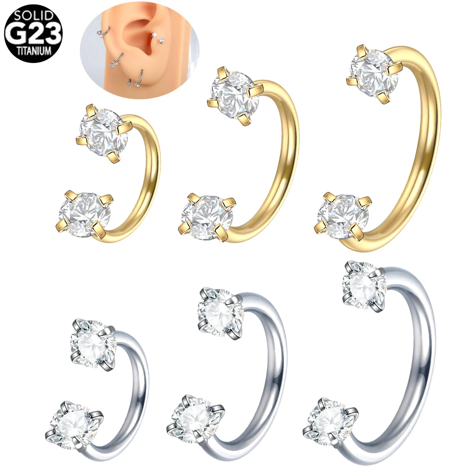 1PC tytanowy pierścień podkowy w nosie przegroda nosa Piercing zestaw zębów okrągła cyrkonia chrząstka ucha Tragus Daith piercing biżuteria