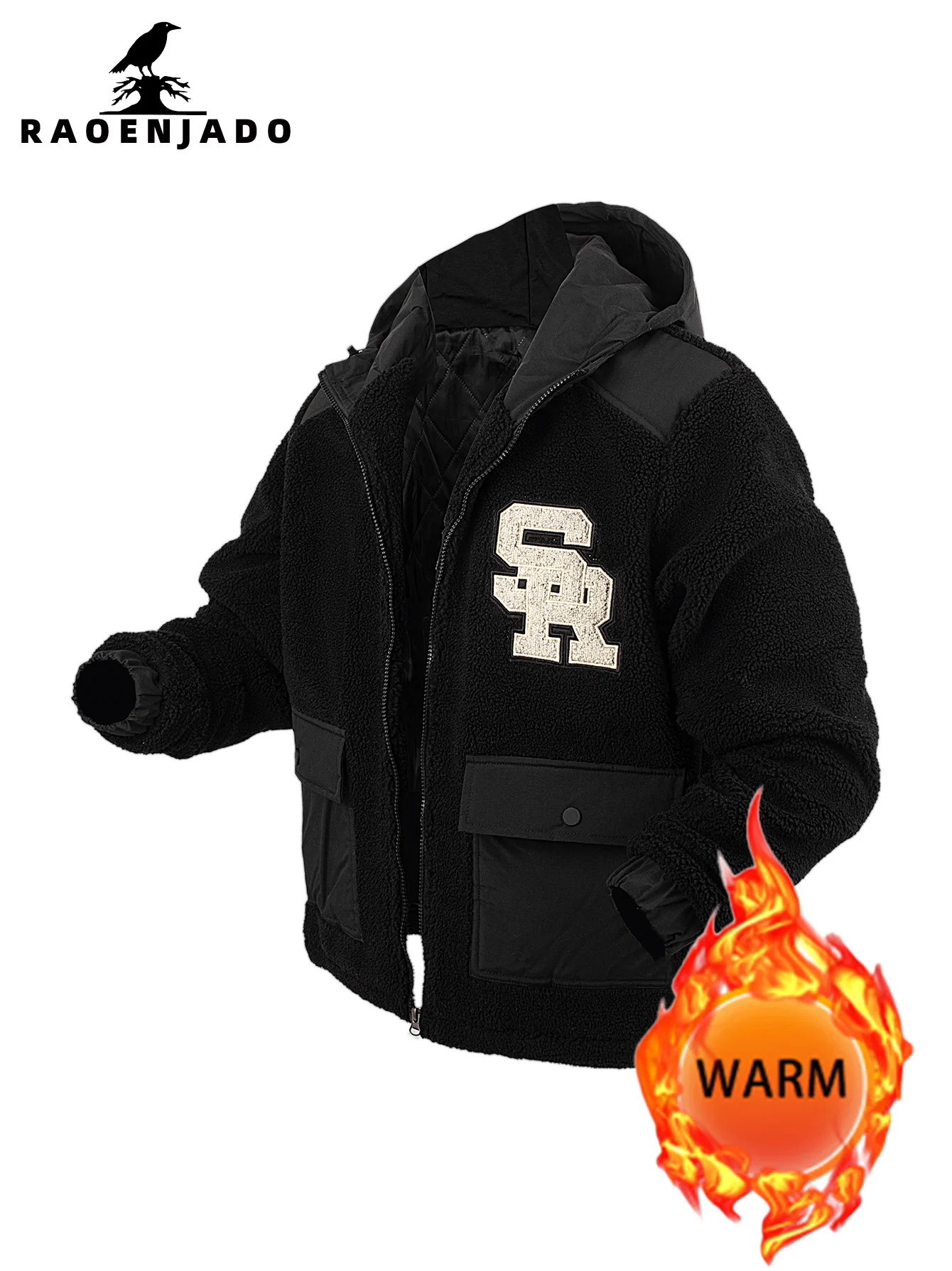 

Men's Fleece Hooded Jacket Thickened Warm Autumn & Winter Stretch Cuffs with Pockets Outerwear Casual Loose Embroidered Coat