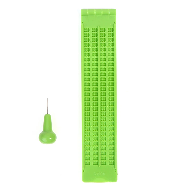 Plástico Braille Escrita Ardósia, Portátil Cuidado Visão Prático com Stylus, Escola Aprendizagem Verde Ferramenta Acessório