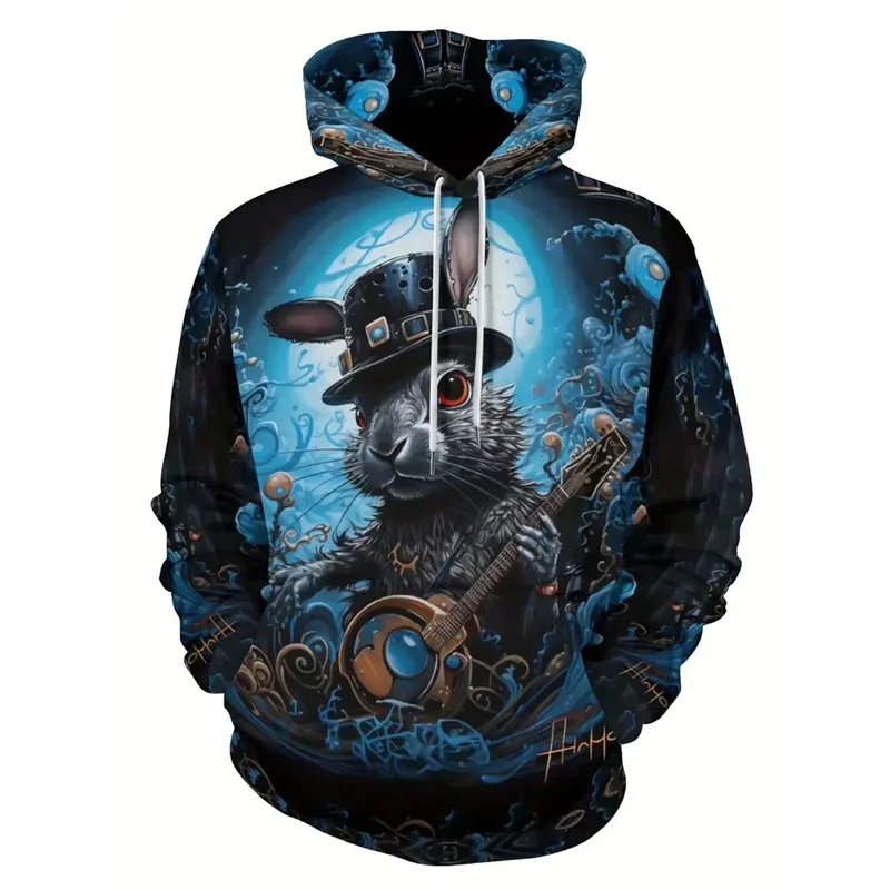 Santa Claus Cat Pattern Hoodie For Men Cartoon Rabbit 3D Print Long Sleeves Casual Pullover Street Tops Hoodies Loose Sweatshirt