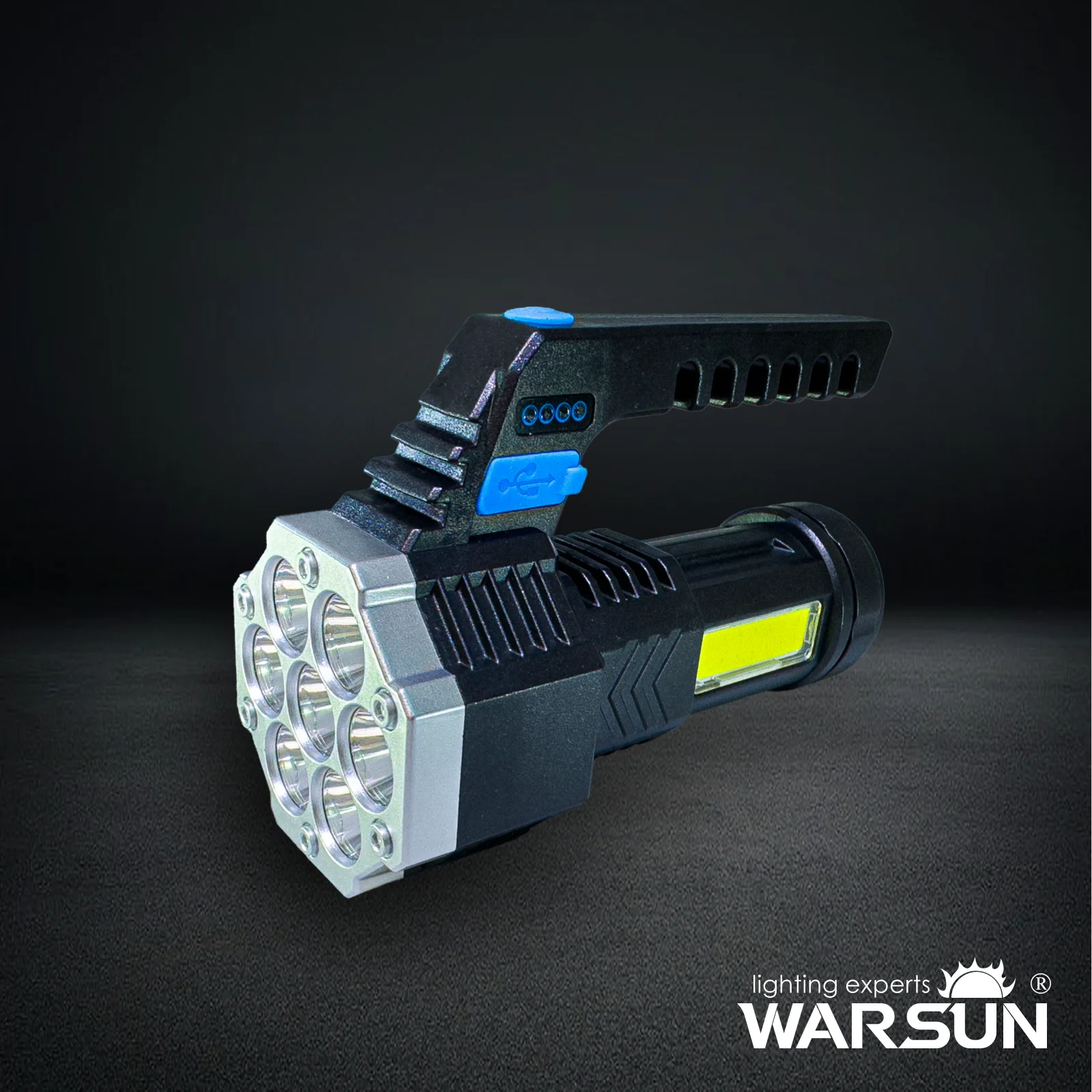 WARSUN DC828 Dual Light Source Portable Spotlight, 400LM Rechargeable Flashlight With 7 LED Beads, 4 Lighting Modes For Outdoor