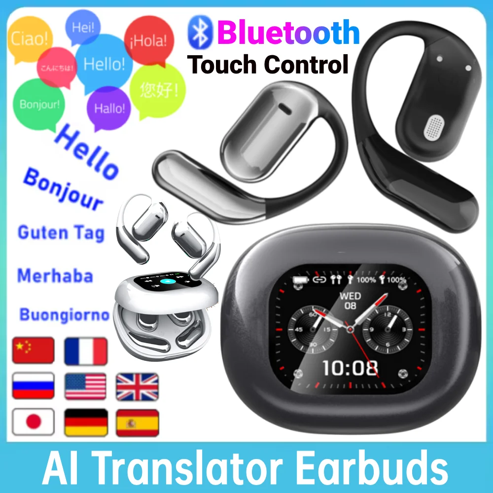 

Ipx7 Водонепроницаемые беспроводные наушники с открытым ухом Интеллектуальные наушники-переводчики с искусственным интеллектом в реальном времени Bluetooth-совместимые наушники 5.4