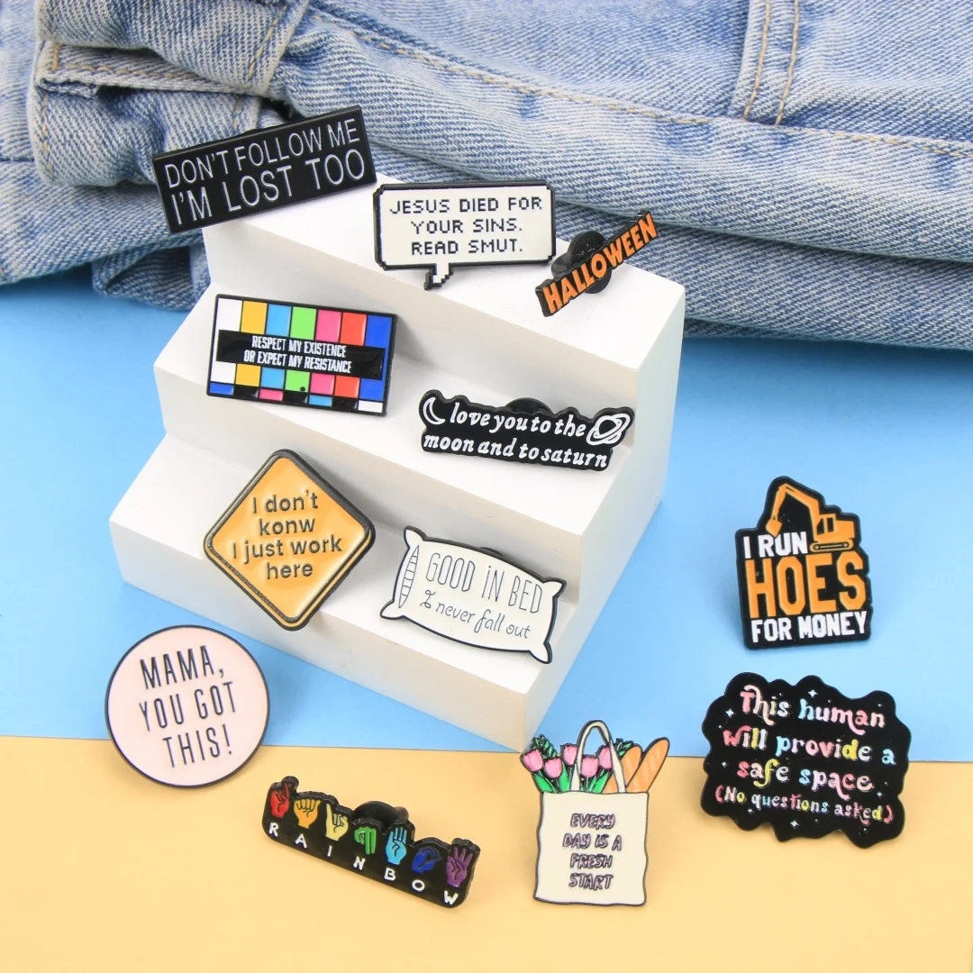 Funny Slogan Enamel Pin Set, Assorted Quote Brooches with Humorous & Inspirational Phrases, Colorful Metal Badges for Jackets
