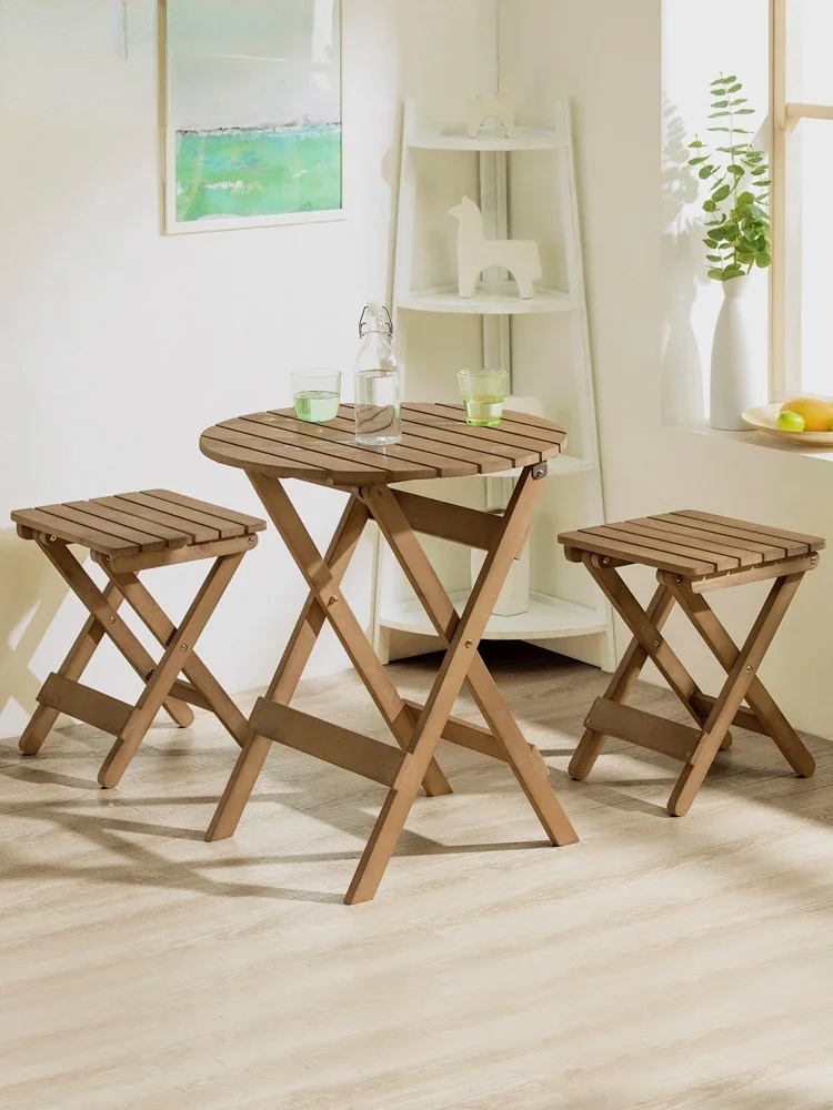 

Solid Wood Folding Table Simple Portable Balcony Small Outdoor Dining Table and Chair Home