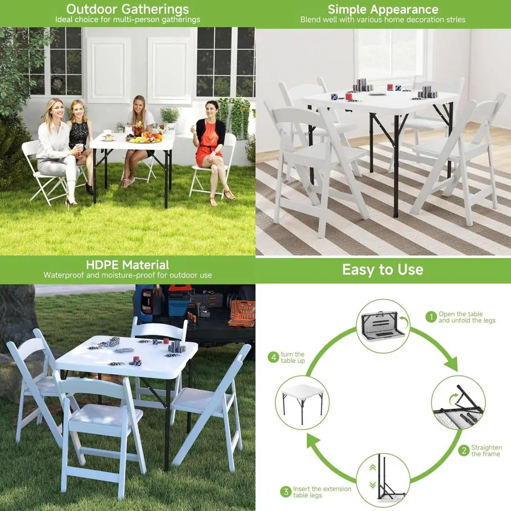 

Portable 34 Square Folding Card Table with Handle and Detachable Legs for Outdoor Events, White
