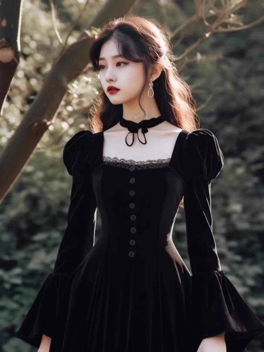 

Элегантное бархатное бальное платье Ele Bla для дня рождения, с завышенной талией, на молнии, с длинными рукавами, средней длины, простого дизайна, для взрослых