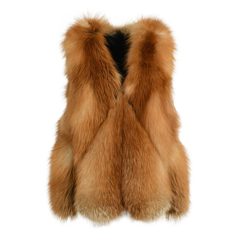 

Jaxmonoy Real Fur Coat Winter Warm Luxury Natural Red Fox Fur Vest 2023 Autumn New Style Women Fur Waistcoat Fashion Female