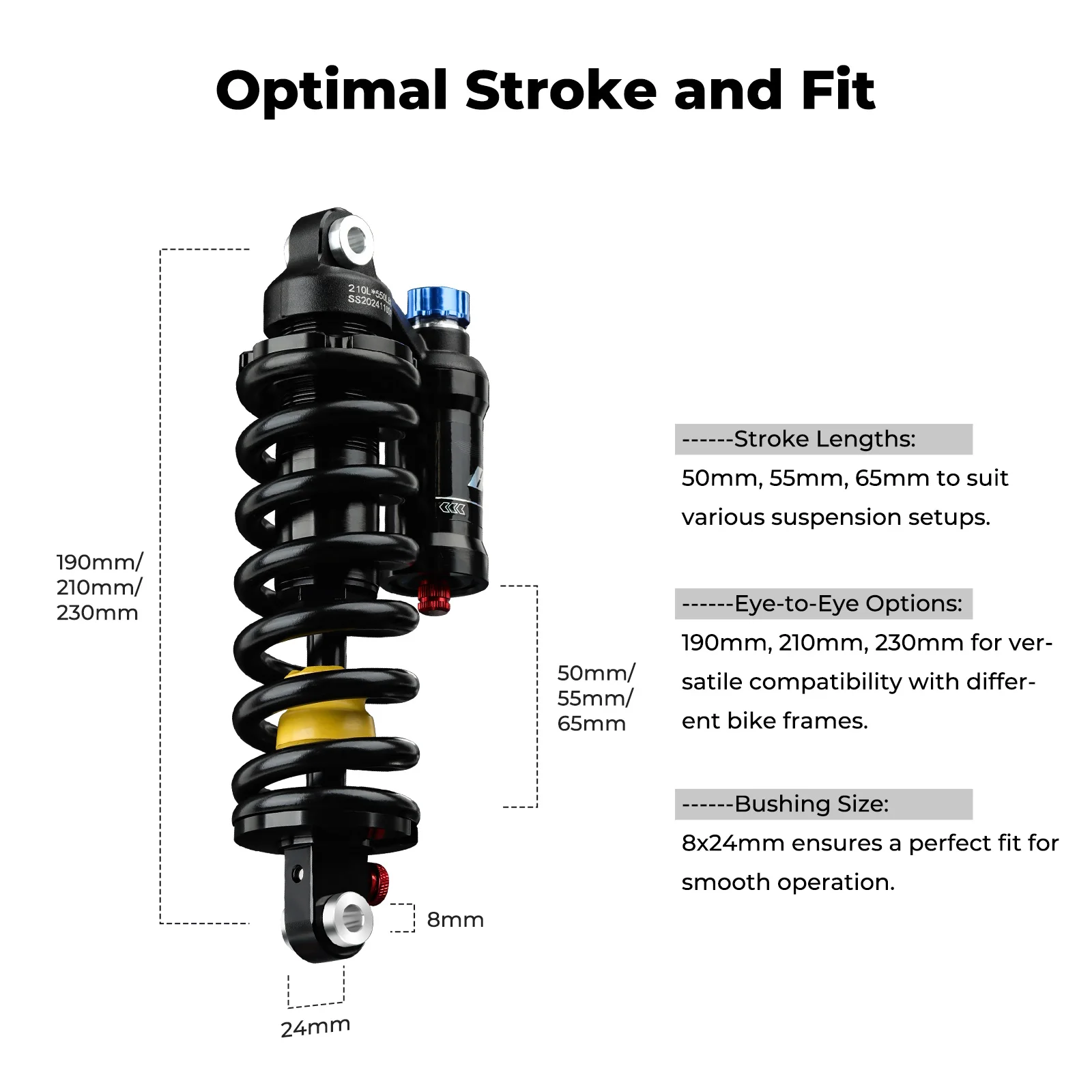 BOLANY 550lbs Mountain Bike Rear Absorber Spring Suspension Damping Adjustable Motorcycle Shock DH MTB Bicycle 190/210/230mm