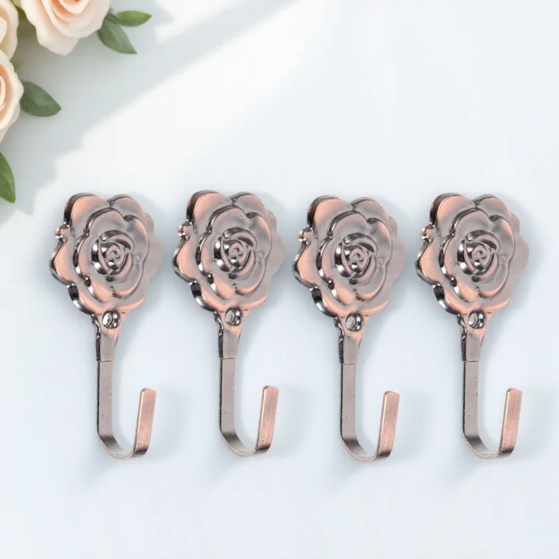 

4Sets Curtain Holdbacks Iron Tiebacks Retro Rose Flower Wall Mounted Drapery Holders Decorative Hooks for Curtains Towels Coats