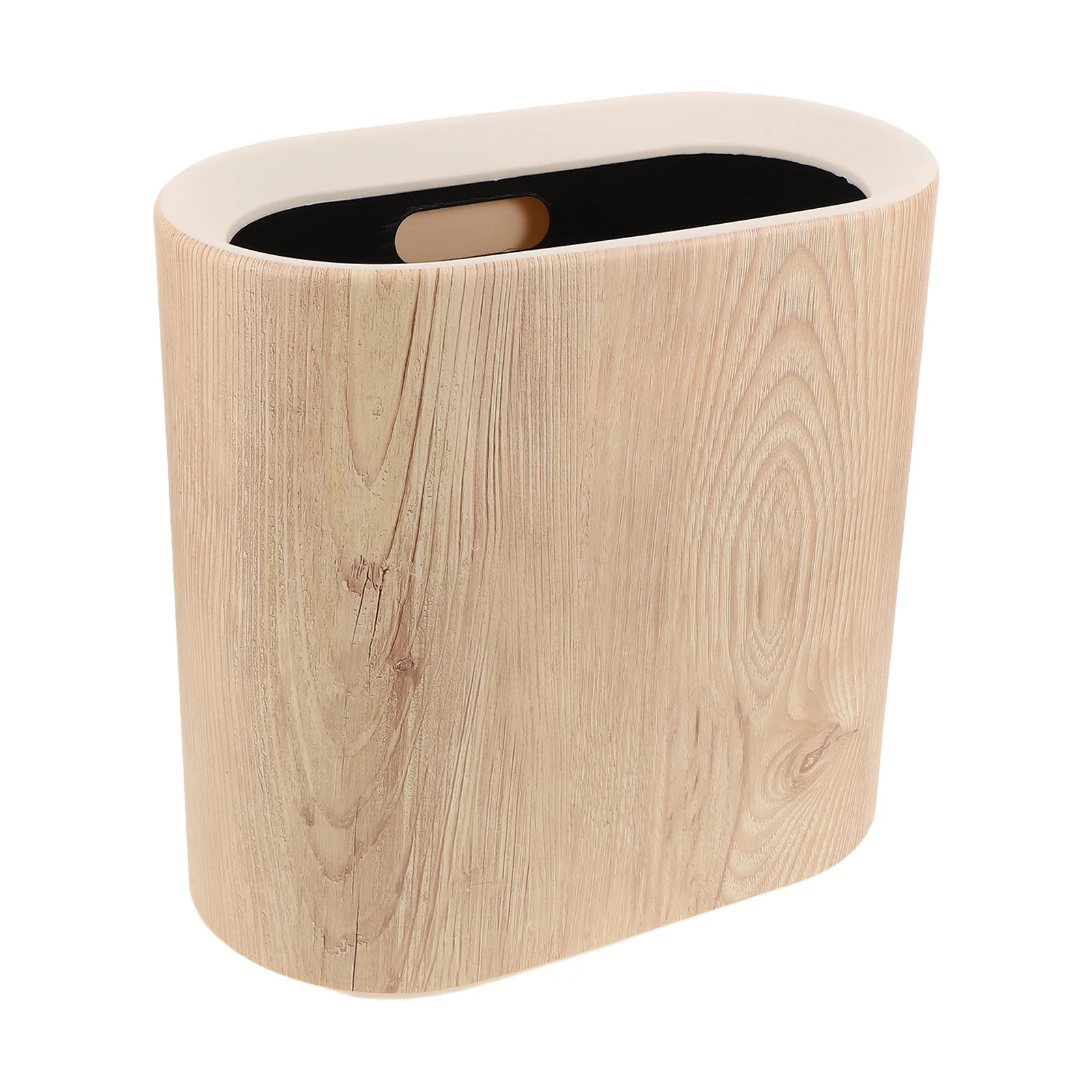 

Wood Grain Trash Can with Lid Slim Design for Bathroom Bedroom Office Narrow Space Pet Proof Garbage Container Small Covered