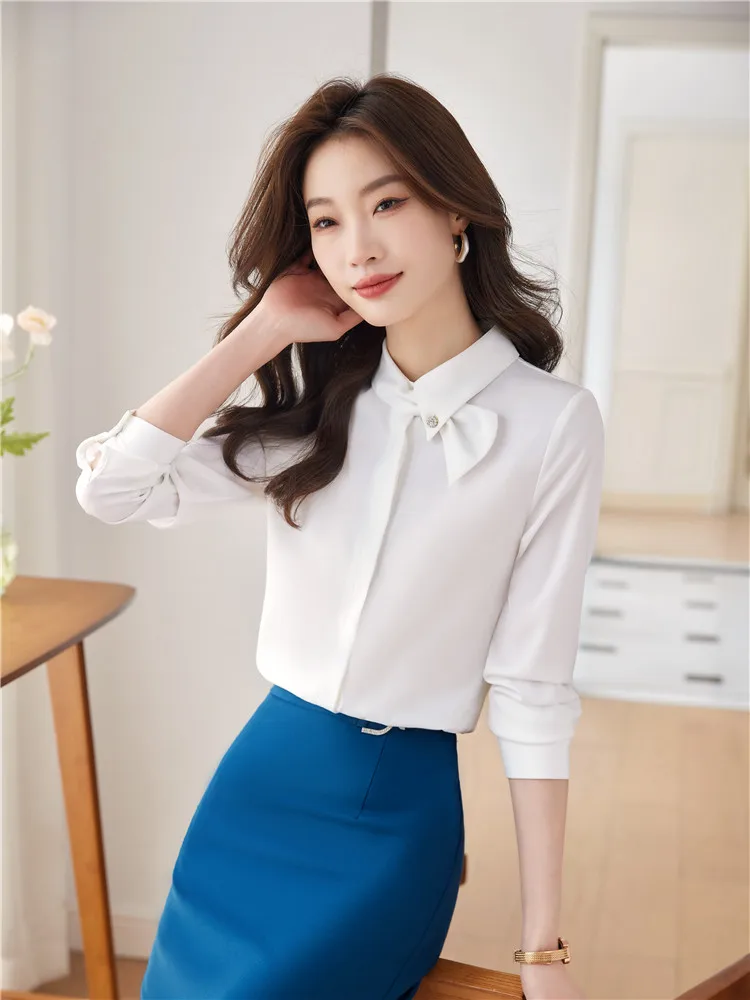 Green Shirts & Blouses for Women Vintage Clothes Long Sleeve Elegant Office Ladies Tops Work Wear New Fashion Spring Autumn