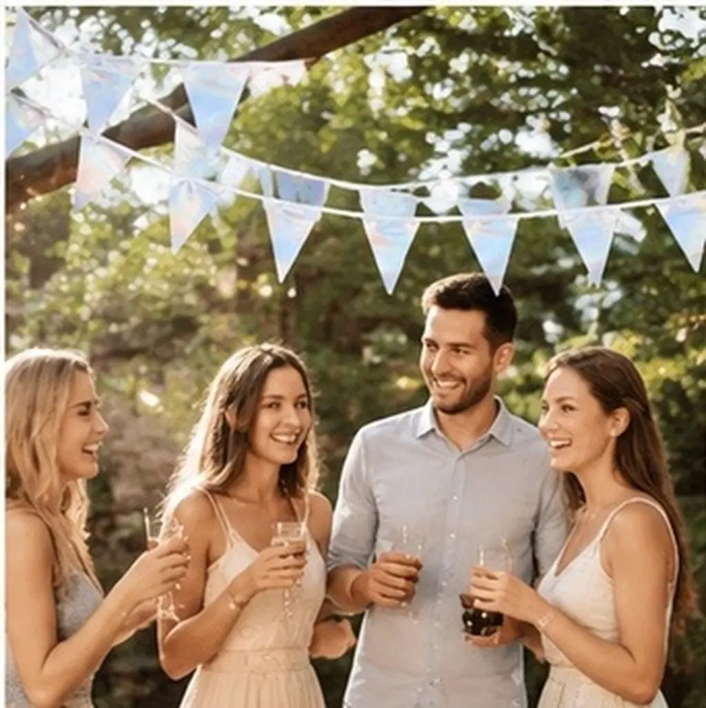 32.8ft Glitter Triangle Pennant Flag Banner Iridescent Fabric Bunting Garland Porch Patio Mantel Fireplace Wall Window Hanging