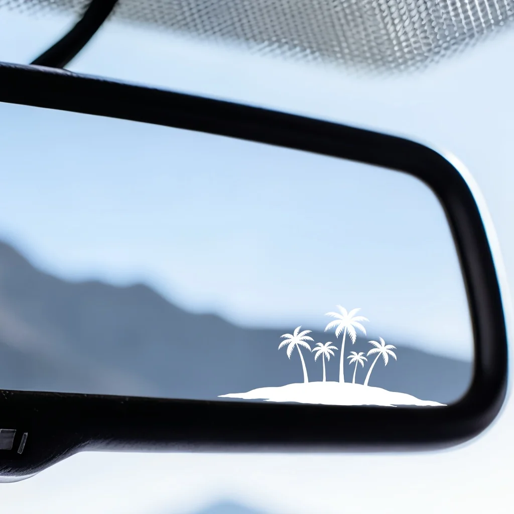 White Coconut Tree Beach Waterproof Vinyl Stickers Summer Decals For Car Rearview Side Mirror Tropical Styling Decor Accessories