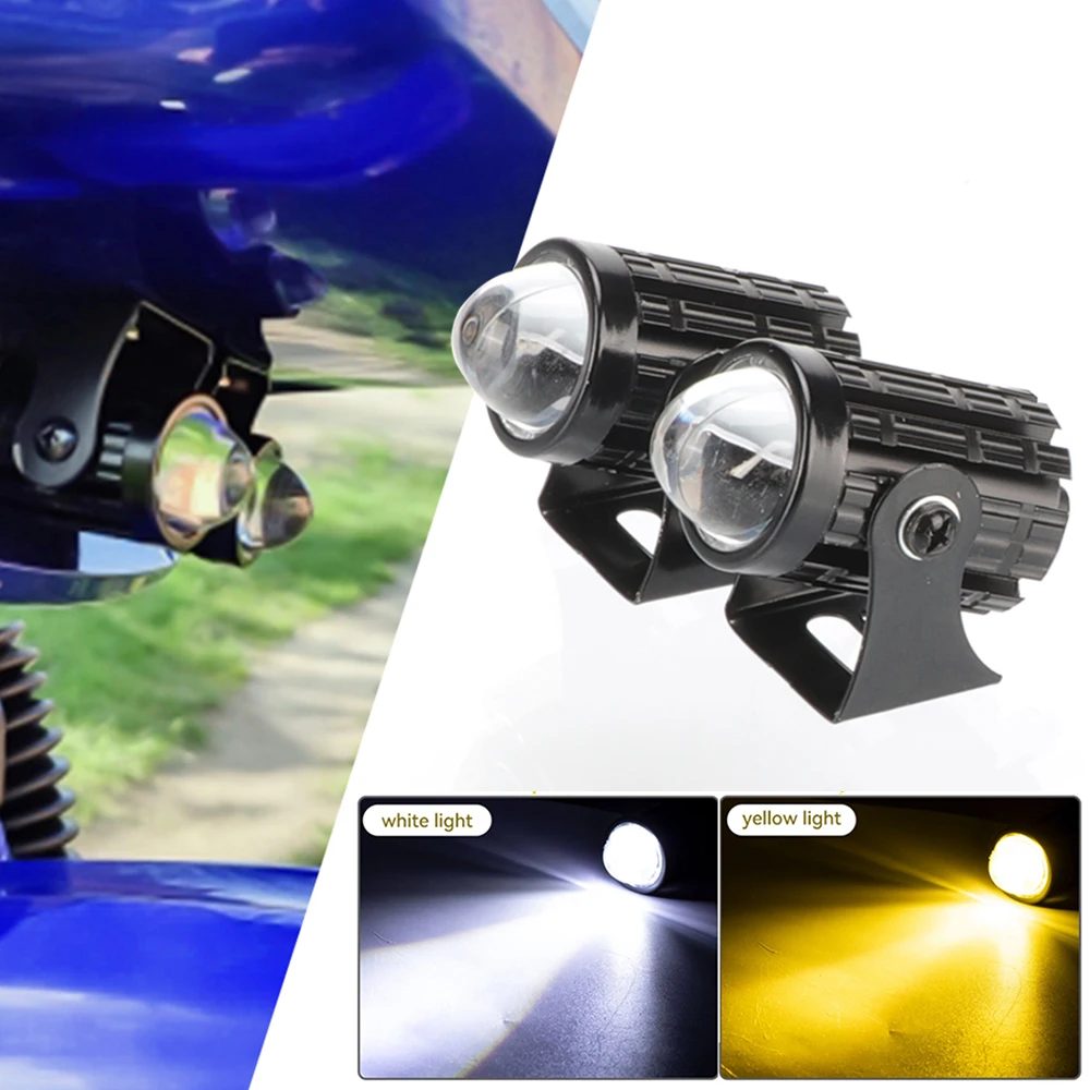 Mini Driving Light LED Projector Lens Motorcycle Headlight Dual Color ATV Scooter For Auxiliary Spotlight Lamp Moto Fog Light