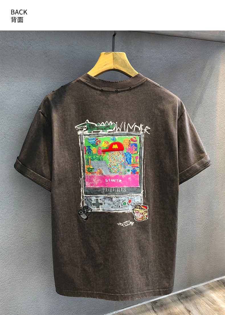 2025 New American Style Pure Cotton Round Neck Short Sleeve T-Shirt Handsome Sunny Boy Casual Comfortable Soft Top