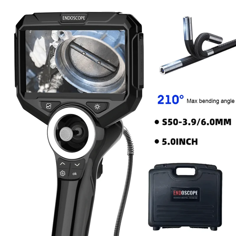 720 Degrees All Way Steering 3.9mm Industrial Endoscope with 5 Inch HD Screen for Car Pipe Sewer Inspection Borescope Camera