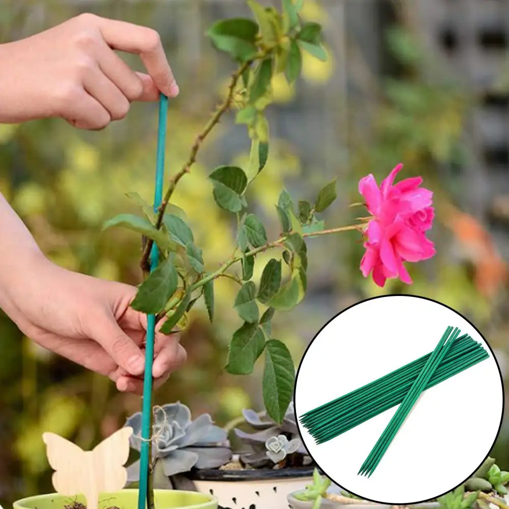 10Pcs 40cm Garden Plant Stake Water-Resistant Floral Arrangements Reusable Green Climbing Plant Support Stick For Gardening