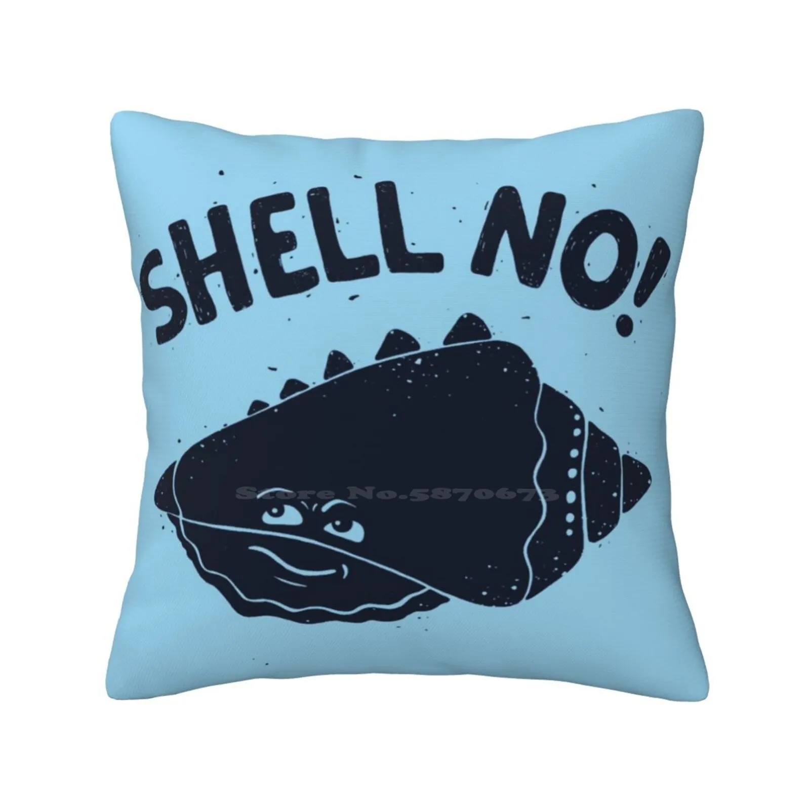 ( S ) Hell No. Pillows Case Bedroom Home Decoration Hand Drawn Typography Puns Ocean One Color Monochromatic Blue Teal Stencil