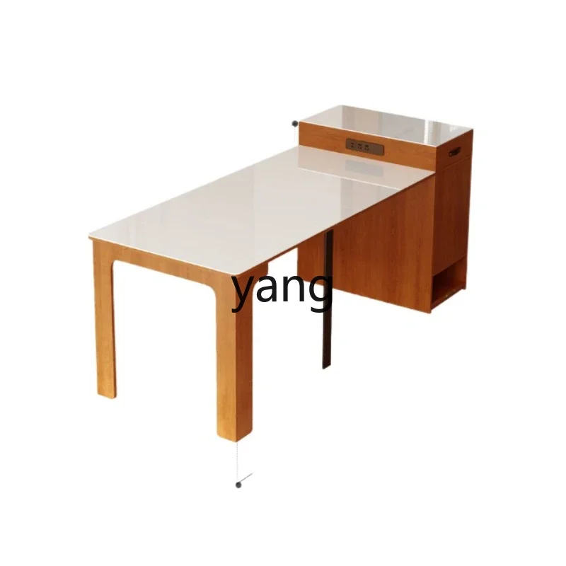 

YJQ rock slab dining table retractable dining table island table integrated small apartment folding side cabinet