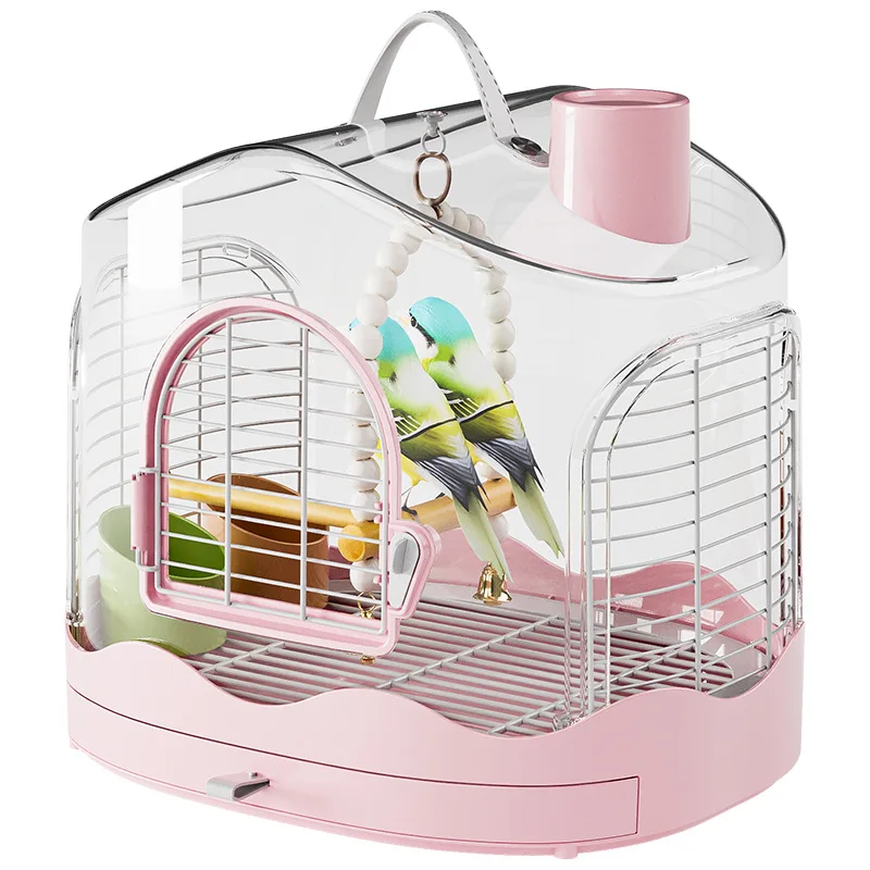 Handheld Portable Parrot Bird Cage Travel Carrier Transparent Bird House With Pull‑out Tray For Budgie Parakeet Small Pet Birds