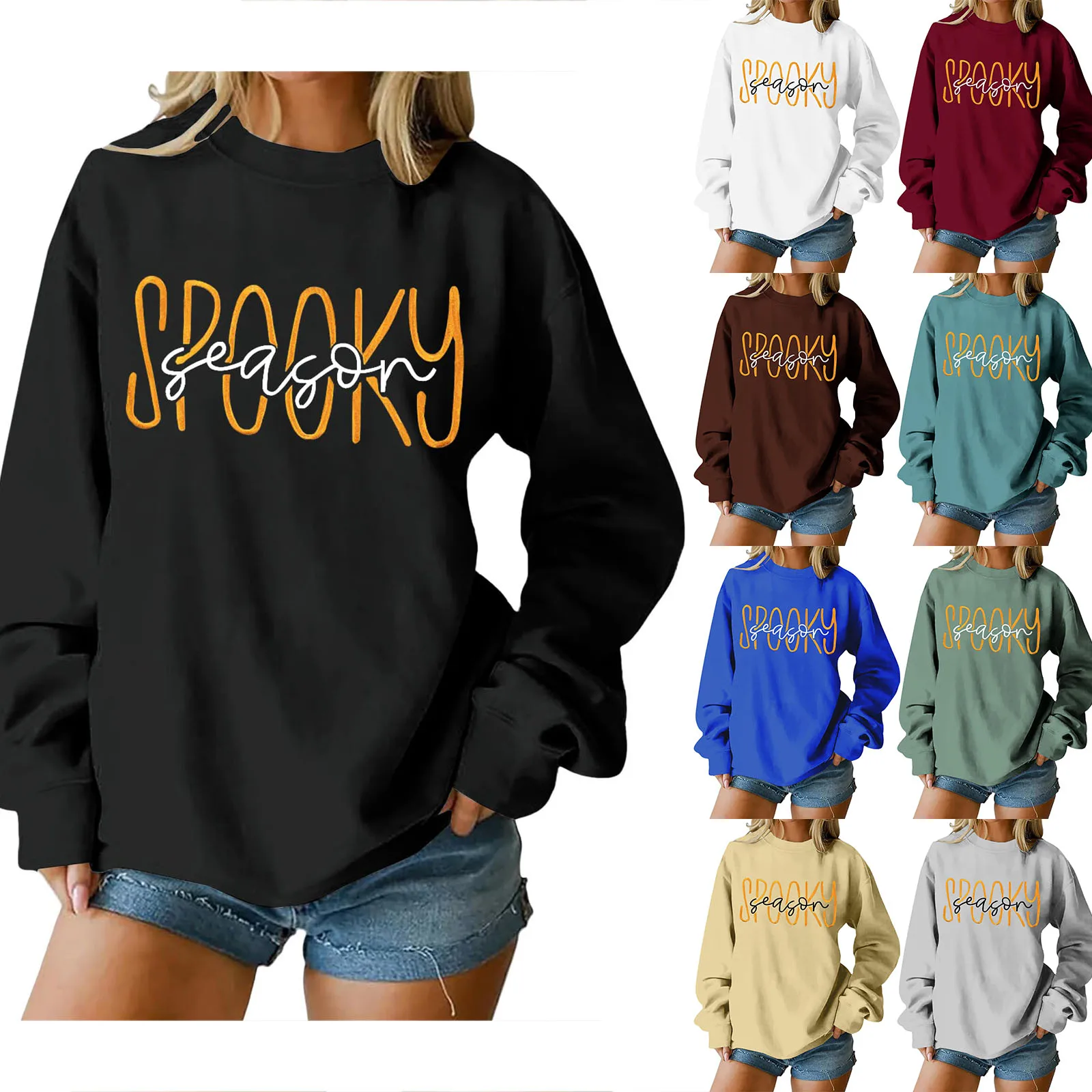 Winterkleding Dames Dames Ronde Hals Gedrukt Tops Katoen Casual Mode Lange Mouw Trui Top Blouse Dameskleding