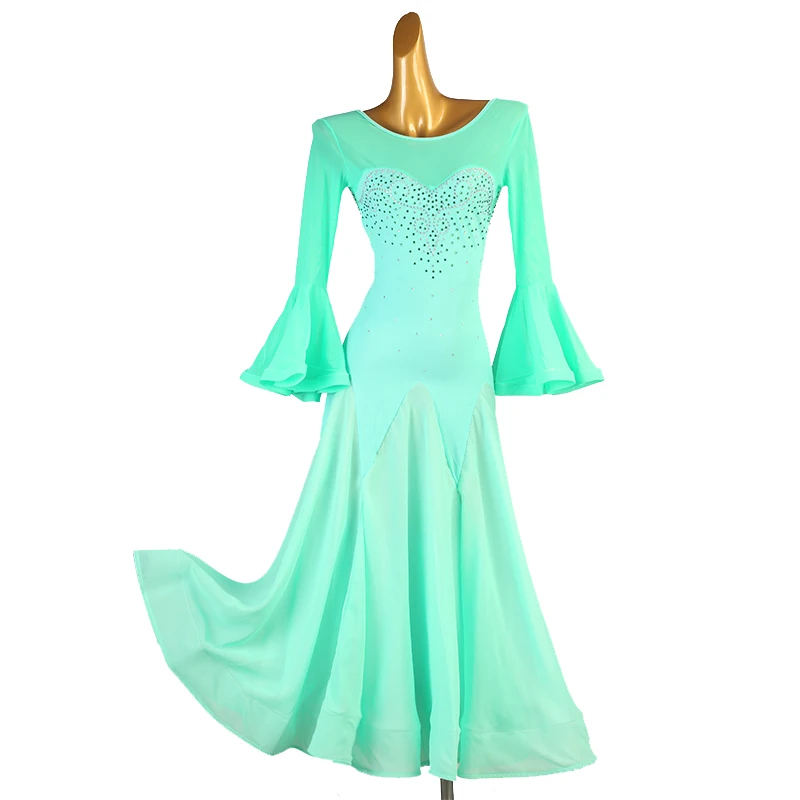 

Green Modern Dress Diamond Embellishments For Performance Competition National Standard Social Dance Large Swing New Product