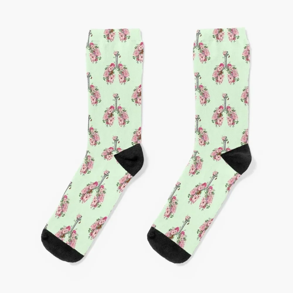 lungs,bloom pink roses, anatomy, watercolor Socks cute man kawaii Boy Child Socks Women's