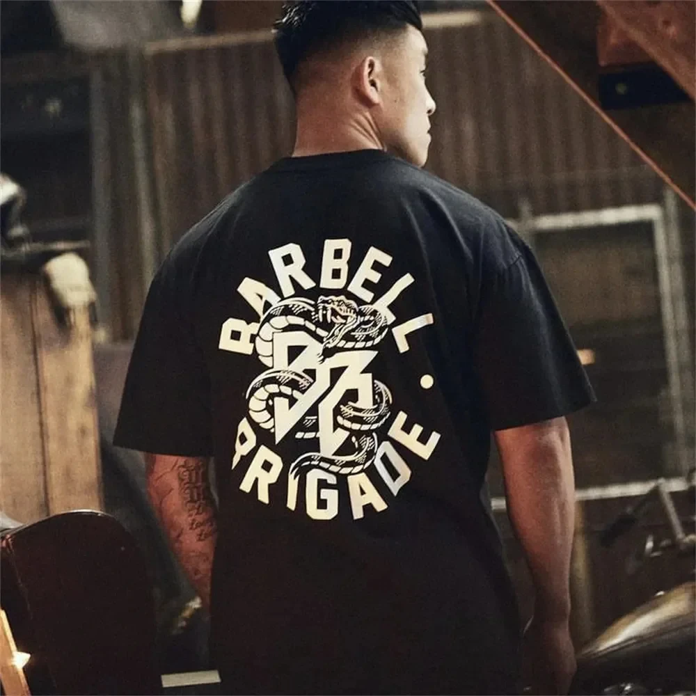 Barbell Brigade Men Snake T-shirts Sports Leisure Cotton Oversized T Shirt Fashion Mens Gym Clothing Running Training Tee Tops